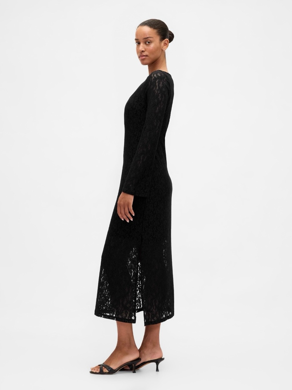 GAP Black Lace Long-Sleeve Midi Dress